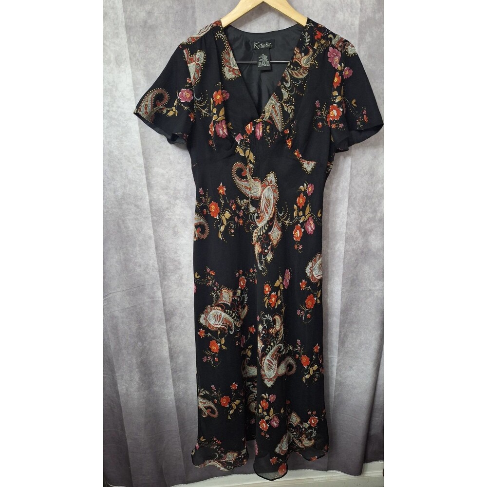 Vintage K-Studio Whimsigoth Maxi Dress Sz 14 Semi Sheer Paisley Y2K Fairy Grunge